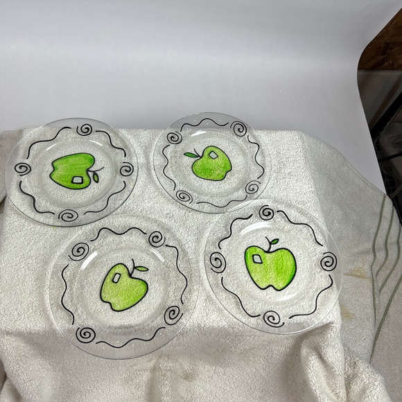 Vintage Hand Painted Apples Set of 5 Juice Pitcher & Stirer w/4 Matching Plates - Picture 7 of 11